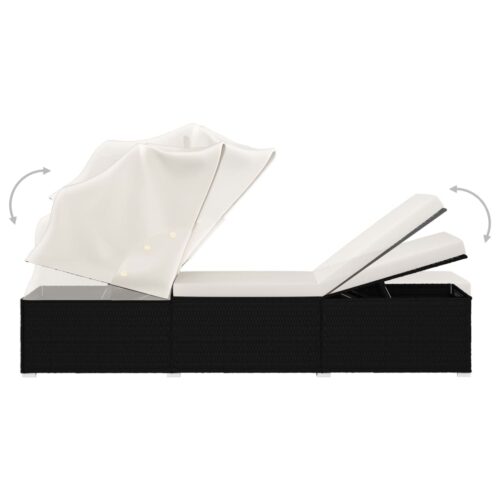 Sun Lounger with Canopy Cushion Poly Rattan Cream White - Image 5