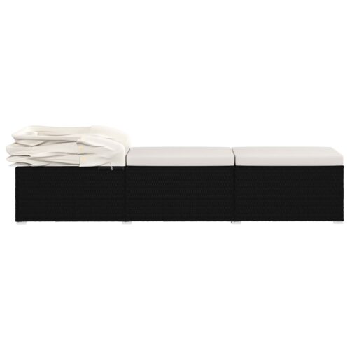 Sun Lounger with Canopy Cushion Poly Rattan Cream White - Image 7