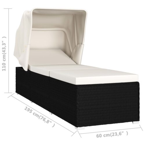 Sun Lounger with Canopy Cushion Poly Rattan Cream White - Image 10