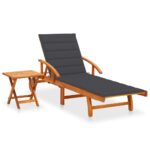 Garden Sun Lounger with Table Cushion Solid Wood Acacia