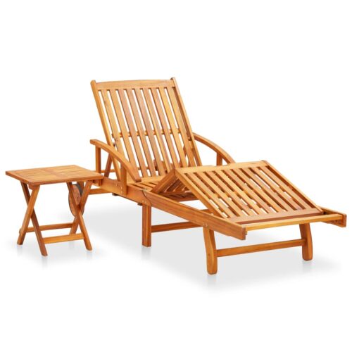 Garden Sun Lounger with Table Cushion Solid Wood Acacia - Image 2