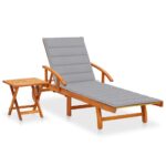 Garden Sun Lounger with Table Cushion Solid Wood Acacia