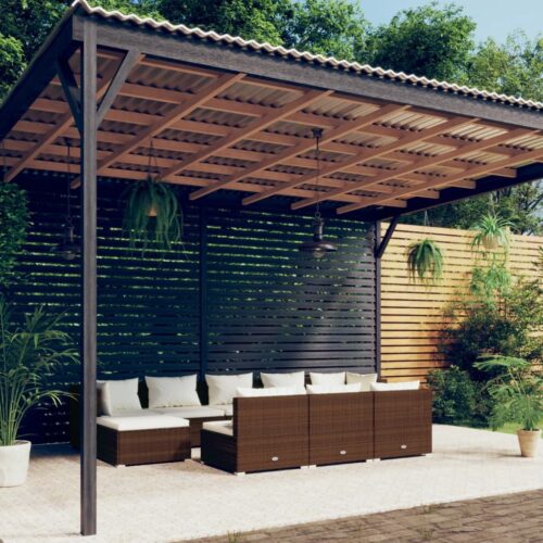 10-Piece Garden Lounge Set with Cushions Brown Poly Rattan Wicker Outdoor Patio Furniture - Image 2