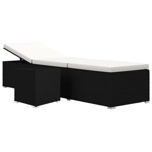 Sun Lounger with Cushion Tea Table Poly Rattan Cream White