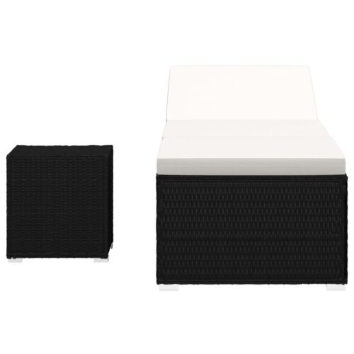 Sun Lounger with Cushion Tea Table Poly Rattan Cream White - Image 2