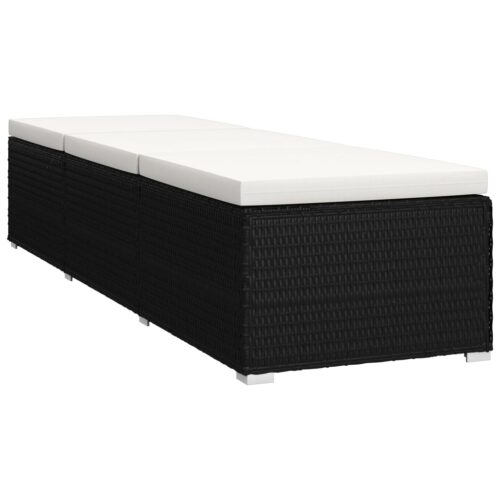 Sun Lounger with Cushion Tea Table Poly Rattan Cream White - Image 4