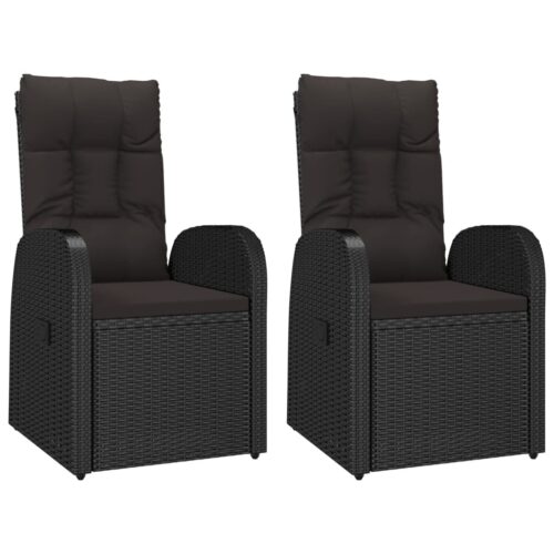 Reclining Garden Chairs 2pcs with Cushions Poly Rattan Black