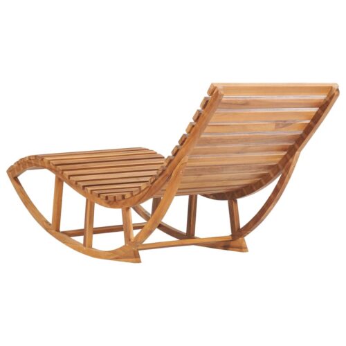 Rocking Sun Lounger with Cushion Solid Teak Wood - Image 3