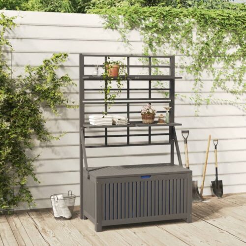 Storage Box with Trellis Grey 99x50x160cm Solid Wood Acacia - Image 2