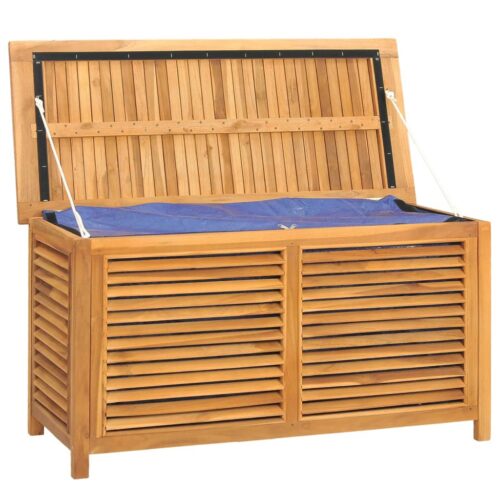 Garden Storage Box with Bag 114x50x58cm Solid Wood Teak - Image 4