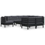 10-Piece Garden Lounge Set with Cushions Black Pine Wood Outdoor Patio Furniture