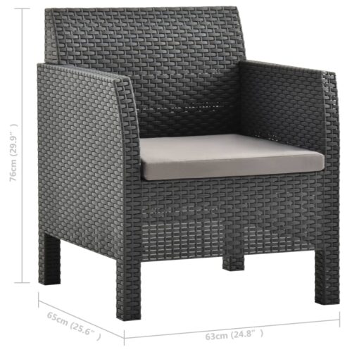 Garden Chairs with Cushions 2pcs PP Rattan Anthracite - Image 8