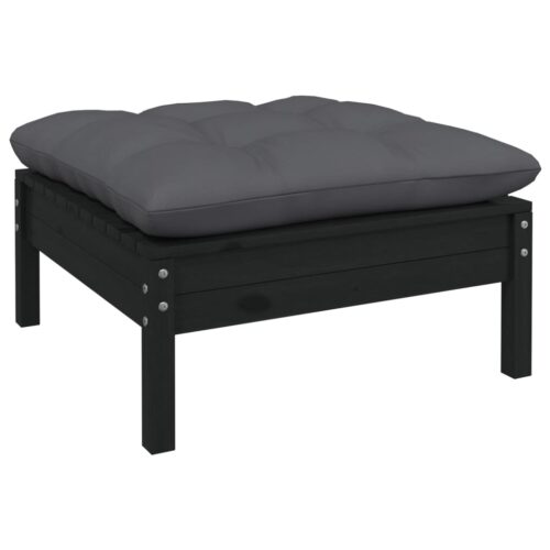 10-Piece Garden Lounge Set with Cushions Black Pine Wood Outdoor Patio Furniture - Image 6