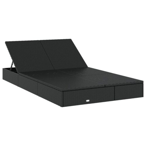 2-Person Sunbed with Cushions Black Poly Rattan - Image 3