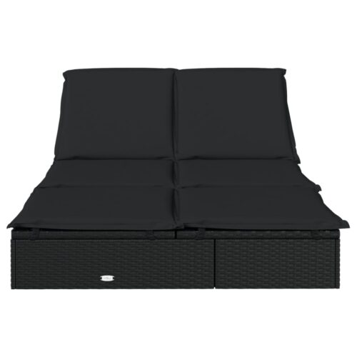 2-Person Sunbed with Cushions Black Poly Rattan - Image 4