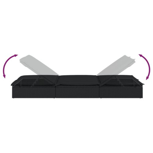 2-Person Sunbed with Cushions Black Poly Rattan - Image 9
