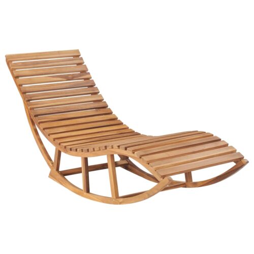 Rocking Sun Lounger with Cushion Solid Teak Wood - Image 2