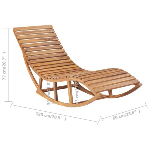Rocking Sun Lounger with Cushion Solid Teak Wood - Image 10