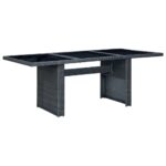 Garden Table Dark Grey Poly Rattan Tempered Glass