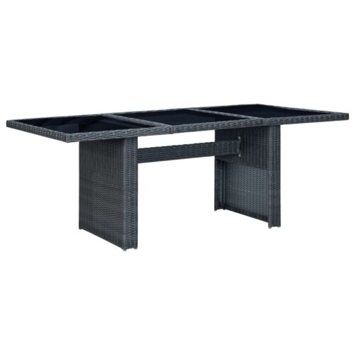 Garden Table Dark Grey Poly Rattan Tempered Glass