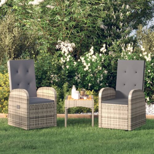 Reclining Garden Chairs 2pcs with Cushions Poly Rattan Grey - Image 8