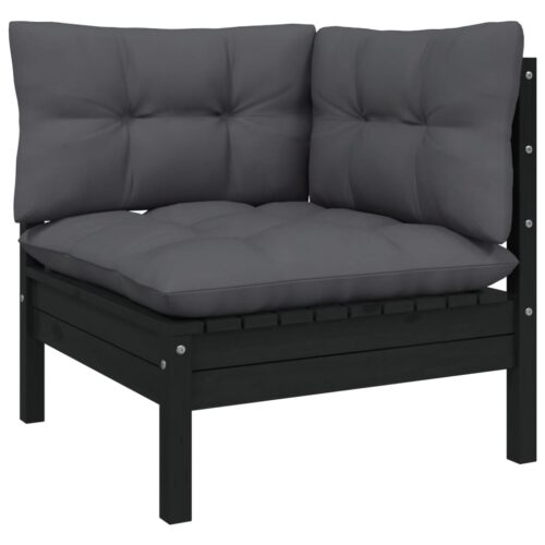 10-Piece Garden Lounge Set with Cushions Black Pine Wood Outdoor Patio Furniture - Image 4