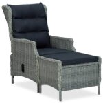 Reclining Garden Chair with Footstool Poly Rattan Grey