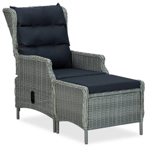 Reclining Garden Chair with Footstool Poly Rattan Grey
