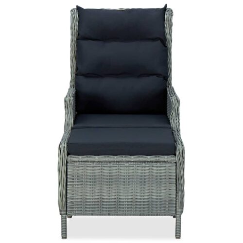 Reclining Garden Chair with Footstool Poly Rattan Grey - Image 2