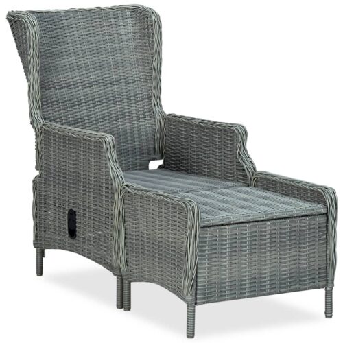 Reclining Garden Chair with Footstool Poly Rattan Grey - Image 3