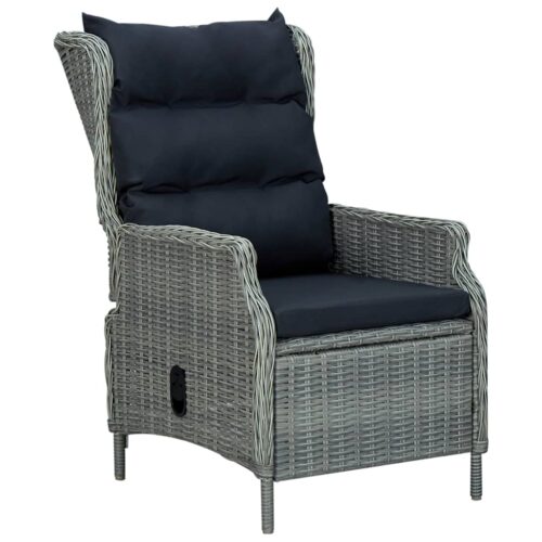 Reclining Garden Chair with Footstool Poly Rattan Grey - Image 4