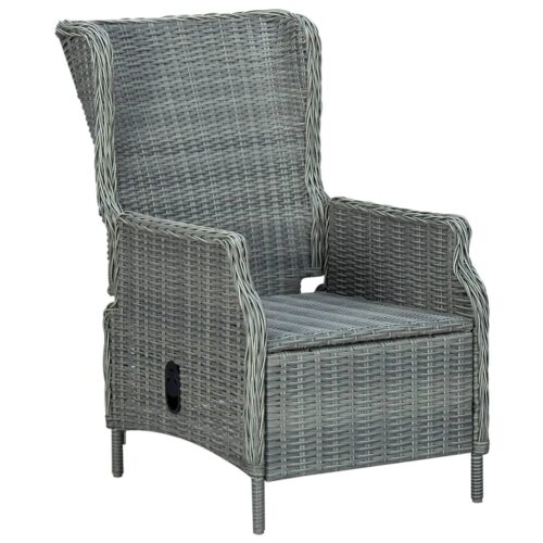 Reclining Garden Chair with Footstool Poly Rattan Grey - Image 5