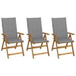 Folding Garden Chairs 3pcs with Cushions Solid Acacia Wood