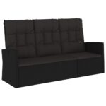 Reclining Garden Bench with Cushions Black 173cm Poly rattan