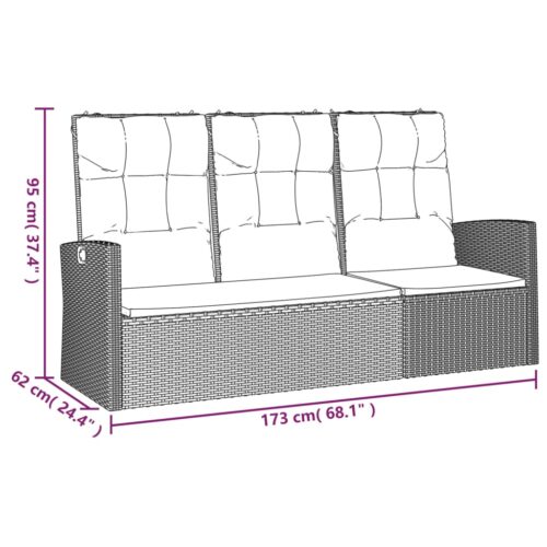 Reclining Garden Bench with Cushions Black 173cm Poly rattan - Image 8