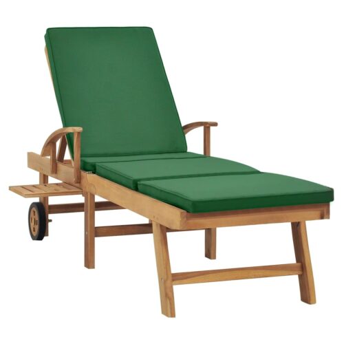 Sun Lounger with Cushion Solid Teak Wood Green - Image 3