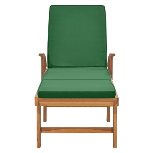 Sun Lounger with Cushion Solid Teak Wood Green - Image 4
