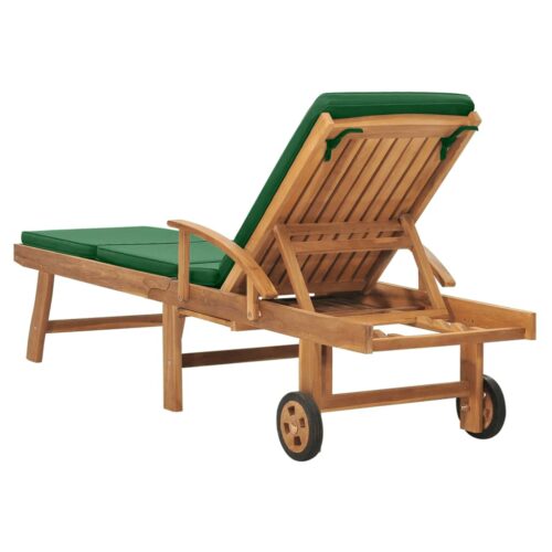 Sun Lounger with Cushion Solid Teak Wood Green - Image 5