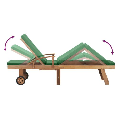 Sun Lounger with Cushion Solid Teak Wood Green - Image 6