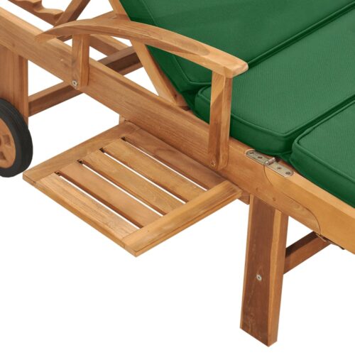 Sun Lounger with Cushion Solid Teak Wood Green - Image 7