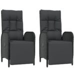 Outdoor Reclining Chairs with Cushions 2pcs Poly Rattan Black