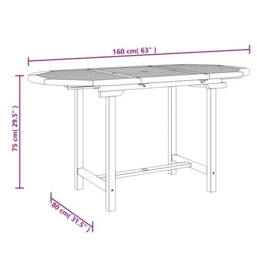 Extendable Outdoor Garden Patio Dining Table Solid Wood Teak 110-160x80x75cm - Image 7