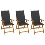 Folding Garden Chairs 3pcs with Cushions Solid Acacia Wood