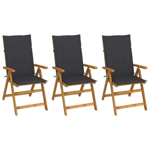 Folding Garden Chairs 3pcs with Cushions Solid Acacia Wood