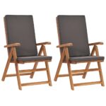 Reclining Garden Chairs with Cushions 2pcs Solid Teak Wood Grey