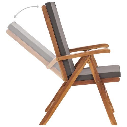 Reclining Garden Chairs with Cushions 2pcs Solid Teak Wood Grey - Image 4