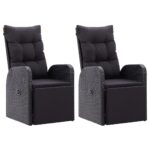 Reclining Garden Chairs with Cushions 2pcs Black Poly Rattan