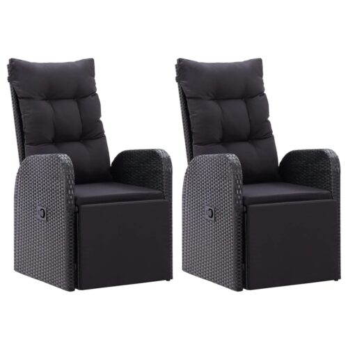 Reclining Garden Chairs with Cushions 2pcs Black Poly Rattan