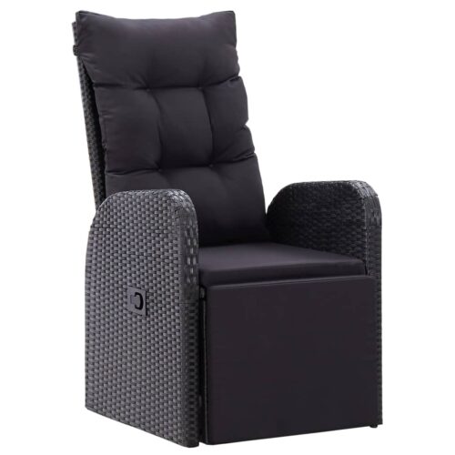 Reclining Garden Chairs with Cushions 2pcs Black Poly Rattan - Image 3