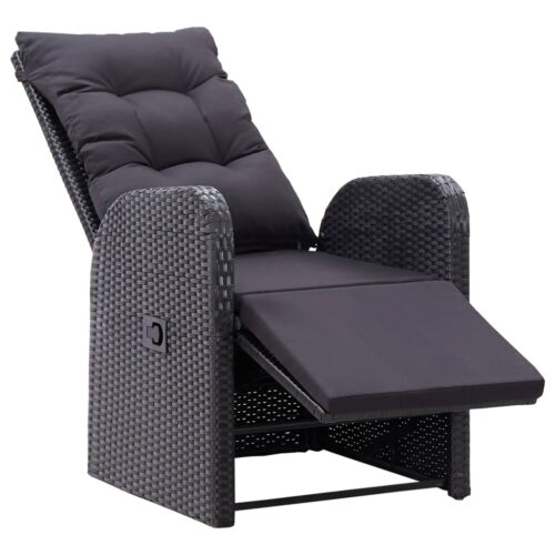 Reclining Garden Chairs with Cushions 2pcs Black Poly Rattan - Image 5